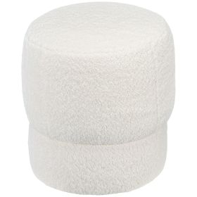 HOMCOM Round Ottoman, Upholstered Foot Stool with Steel Frame, Teddy Fleece Fabric for Living Room, Entryway, White