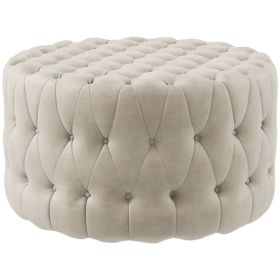 HOMCOM Round Ottoman Velvet-Feel Upholstered Foot Stool, Button Tufted Design and Padded Seat for Living Room, Entryway, Beige