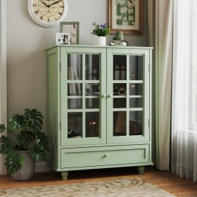 Minimalism Buffet Cabinet with Double Glass Doors and Drawer, Modern Wooden Storage Sideboard Cupboard for Living room