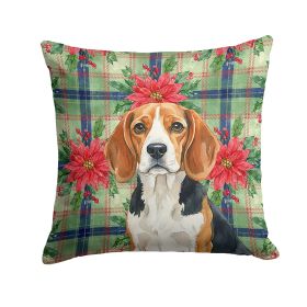 Beagle Christmas PoinsettIas Throw Pillow Decorative Indoor Outdoor Accent Cushion for Couch, Bed or Patio, 18Hx18W