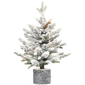 3FT Pre-lit Potted Snow Flocked Christmas Tree Mini Small Artificial Xmas Tree & 50 Lights and 365 PE&PVC Branch Tips for Front Door, Porch
