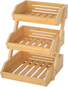 Bamboo Fruit Basket, Fruit Organizer for Kitchen Counter, Vegetable Storage Stand, 15 mm Thickness