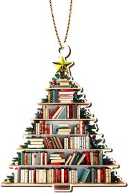 2 Side Wooden Book Tree Christmas Ornaments 2025, Keepsake Gift for Men & Women, Tree Decorations