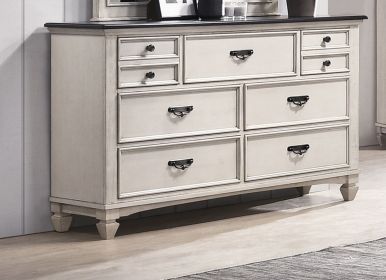 Beautiful Farmhouse Two-Tone Finish 1Pc Dresser Storage Drawers Bedroom Furniture Black Nickel Hardware