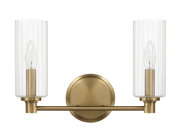 Regal Double Light Vanity With Clear Ribbed Glass - Satin Brass