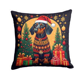 Black and Tan Dachshund Christmas Throw Pillow Machine Washable, Indoor Outdoor Decorative Pillow for Couch, Bed or Patio, 18Hx18W
