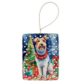 Wire Fox Terrier Christmas Porcelain Ornament Christmas Tree Hanging Decorations for Home Christmas Holiday, Rectangle, Gift, Multicolor