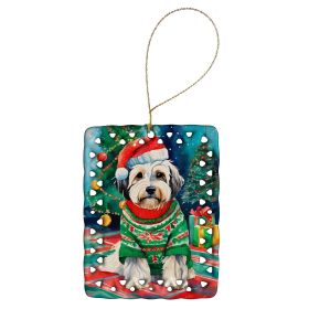 Tibetan Terrier Christmas Porcelain Ornament Christmas Tree Hanging Decorations for Home Christmas Holiday, Rectangle, Gift, Multicolor