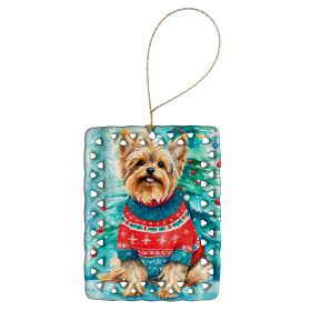 Yorkshire Terrier Yorkie Christmas Porcelain Ornament Christmas Tree Hanging Decorations for Home Christmas Holiday, Rectangle, Gift, Multicolor