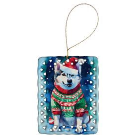 Siberian Husky Christmas Porcelain Ornament Christmas Tree Hanging Decorations for Home Christmas Holiday, Rectangle, Gift, Multicolor