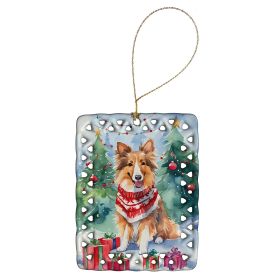 Sheltie Christmas Porcelain Ornament Christmas Tree Hanging Decorations for Home Christmas Holiday, Rectangle, Gift, Multicolor