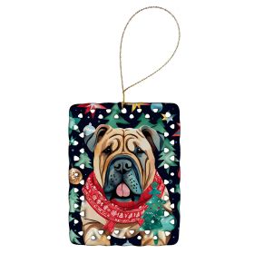 Shar Pei Christmas Porcelain Ornament Christmas Tree Hanging Decorations for Home Christmas Holiday, Rectangle, Gift, Multicolor
