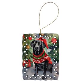 Black Labrador Retriever Christmas Porcelain Ornament Christmas Tree Hanging Decorations for Home Christmas Holiday, Rectangle, Gift, Multicolor