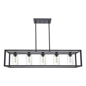 Black Chandeliers Rectangle 5 Lights Dining Room Lighting Fixtures Hanging Over Table