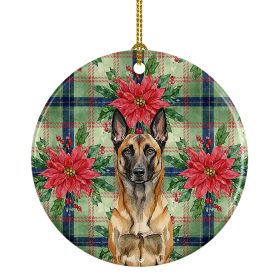 Belgian Malinois Christmas PoinsettIas Ceramic Ornament Christmas Tree Hanging Decorations for Home Christmas Holiday, Party, Gift, 3 in, Multico