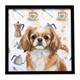 Tibetan Spaniel Coffee Bar Framed Metal Print Bathroom, Kitchen, Office, Home Decor Wall Art Ready to Hang, Square, 8X8