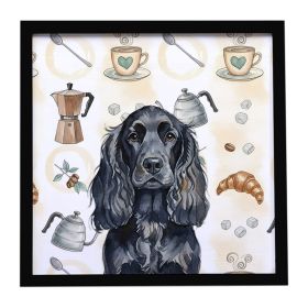 Black English Cocker Spaniel Coffee Bar Framed Metal Print Bathroom, Kitchen, Office, Home Decor Wall Art Ready to Hang, Square, 8X8