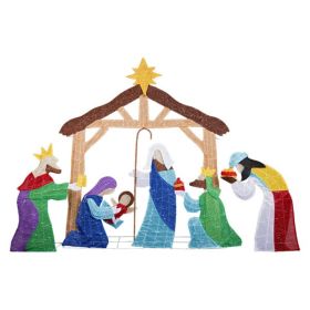 5FT Lighted 2D Nativity Scene Outdoor Christmas Decorations, with 400 Warm White LED Lights and Stakes, Easy Assembly and Storage