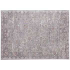 HOMCOM Machine Washable Area Rug 5x7, Non-Slip Traditional Flower Print Floor Carpet for Living Room, Bedroom, Grey and Brown