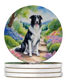 Borzoi Spring Path Large Sandstone Coasters Pack of 4 Absorbent Round Coasters Decor Gifts for Men or Women, 4 in, Multicolor