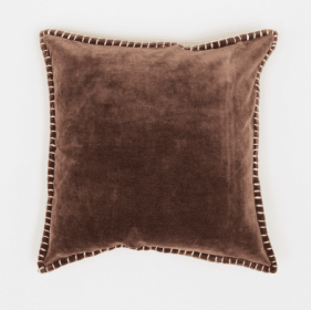 Stonewashed Cotton Velvet Throw Pillow With Decorative Handstiched Edges-19X19 Inch (Option: Brown Mix)