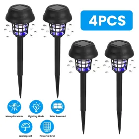 4 Pack Solar Powered Mosquito Zapper Outdoor Insect Killer Torch Waterproof Bug Zapper With UV Light White Light For Yard Garden Farm Patio (Color: Black)