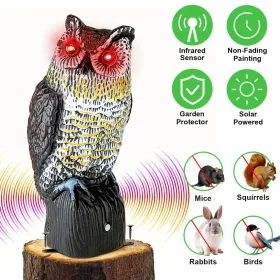 Solar Powered Owl Decoy With Flashing Eye Hoot Sound Infrared Sensor Scare Bird Squirrel Away Pest Repellent Bird Deterrent Outdoor Garden Yard P (Option: SoundType)