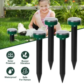 4Pcs Solar Powered Mole Repeller Sonic Gopher Stake Repellent Waterproof Outdoor For Farm Garden Yard (Color: Green)