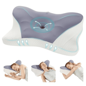 Cervical Neck Pillow, Cooling Ergonomic Memory Foam Pillows  Dual Height Orthopedic Support Contour Pillow For Side (Option: QDark Grey)