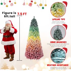 6FT 7.5FT Artificial Unlit Colorful Rainbow Hinged Christmas Tree, WITH PVC Branch Tips (Option: Half of 15ft)