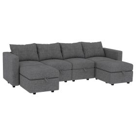 Modular Sectional Sofa with Storage, 109'' L-Shaped Upholstered Couch with Hidden Compartments, Wooden Frame and Polyester Fabric, Space-Saving D (Color: Gray)