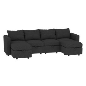 Modular Sectional Sofa with Storage, 109'' L-Shaped Upholstered Couch with Hidden Compartments, Wooden Frame and Polyester Fabric, Space-Saving D (Color: Black)