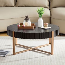 Modern Handcraft Drum Coffee Table 31.5 inch Round Coffee Table for Living Room,Small Coffee Table with Sturdy Pedestal (Color: Matt Black, Material: MDF+Metal)