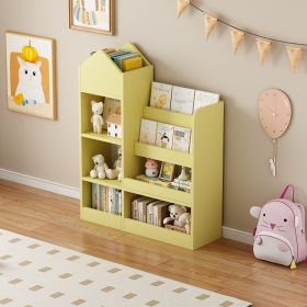 Kids Wooden Bookshelf Toy Storage Organizer with Bookcase, Kid's Storage Unit with 6 Compartments, Children Multi Shelf for Books, Toys Shelf (Color: Yellow, Material: MDF)
