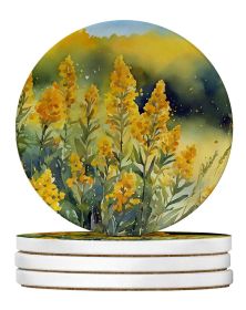 Nebraska Goldenrod in Watercolor Large Sandstone Coasters Pack of 4 Absorbent Round Coasters Decor Gifts for Men or Women, 4 in, Multicolor (Default: Default)