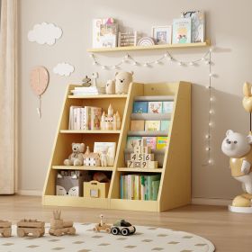 Wooden Toy Storage Organizer Cabinet Kids Bookshelf Children Bookcase Toddler Baby Sling Book Rack Adjustable Shelf for Playroom Bedroom Nursery (Color: Wood, Material: MDF)