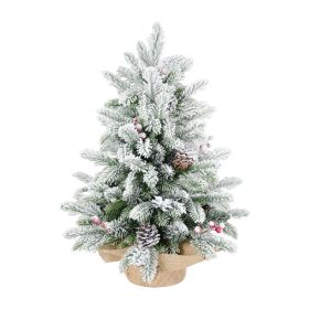 3ft Tabletop Christmas Tree, Snow Flocked Artificial Mini Christmas Tree With 14 Pine Cones & Red Berries, Green (Option: 3FT)