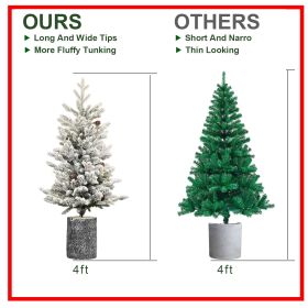 2FT 3FT 4.5FT 6.5FT Pre-lit Potted Flocked Christmas Tree, Snow Frosted Mini Tabletop Artificial Christmas Tree With LED Lights And PE & PVC Bran (Option: Half of 9ft)